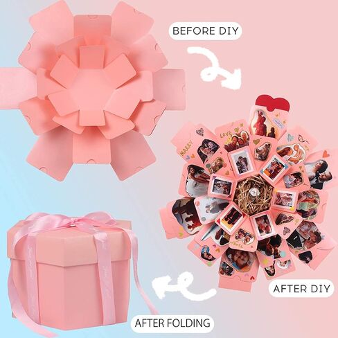 RECUTMS Explosion Box Creative Love Memory Photo Album Surprise album Gift Box Christmas Box For Girl boyfriend Proposal Sweet Love Memory Photo Paper Box Album（Black） in Saudi Arabia