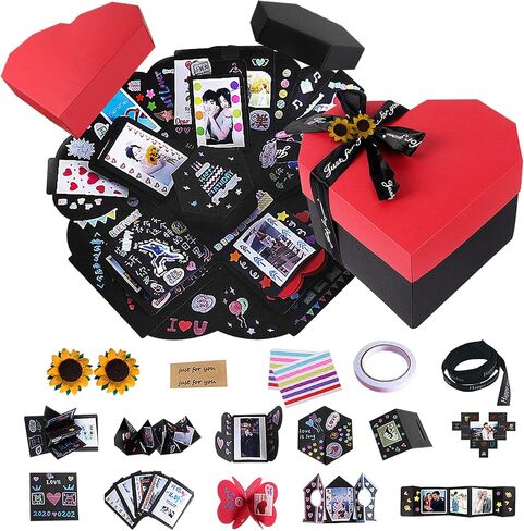 RECUTMS Explosion Box Creative Love Memory Photo Album Surprise album Gift Box Christmas Box For Girl boyfriend Proposal Sweet Love Memory Photo Paper Box Album（Black） in Saudi Arabia
