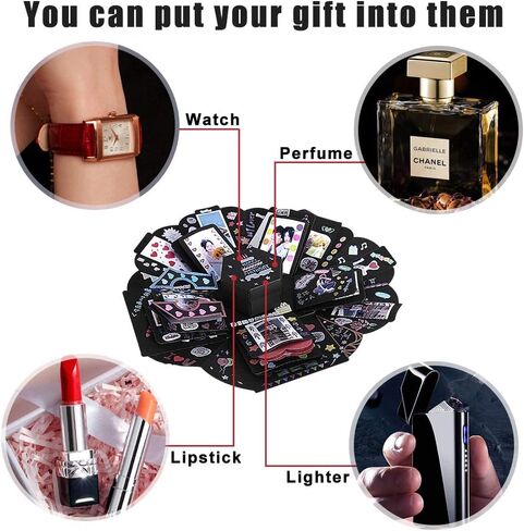 RECUTMS Explosion Box Creative Love Memory Photo Album Surprise album Gift Box Christmas Box For Girl boyfriend Proposal Sweet Love Memory Photo Paper Box Album（Black） in Saudi Arabia