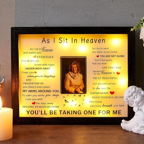 WOODEXPE هدية التعاطف 8 "× 10" LED صندوق الظل التذكاري التذكاري إطار الصورة التذكارية الهدايا التذكارية لفقدان أحد أفراد أسرته - رسالة من السماء in Kuwait