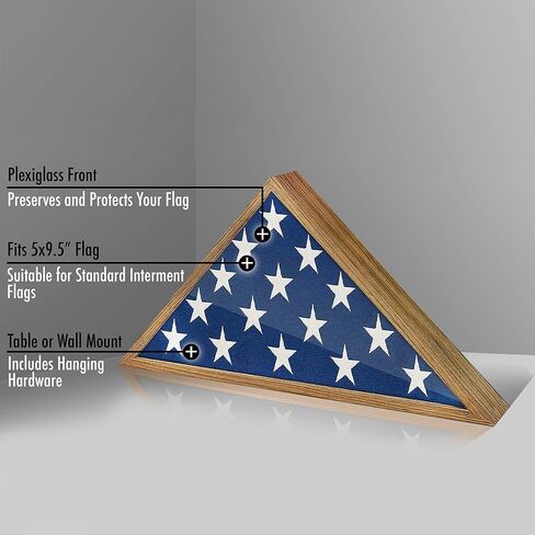 حقيبة عرض صندوق علم كبير من Americanflat لعلم الدفن - تناسب حقيبة عرض علم عسكري مطوية مقاس 5 × 9.5 بوصة - حامل علم مثلث مع حامل على الحائط وواجهة زجاجية مصقولة (الماهوجني)، بني in Saudi Arabia