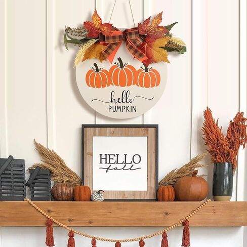 ديكور الخريف لأكاليل الخريف المنزلية للباب الأمامي - نمط اليقطين الخريفي مقاس 12 بوصة مع القوس وإكليل الزهور الخضراء - ديكورات الخريف لحصاد عيد الشكر في المزرعة في الهواء الطلق، شماعة باب ونافذة الحائط in Kuwait