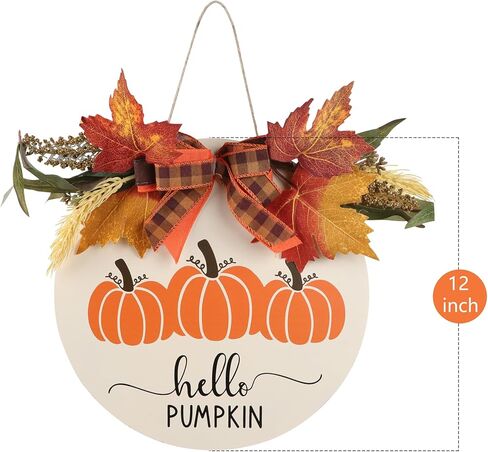 ديكور الخريف لأكاليل الخريف المنزلية للباب الأمامي - نمط اليقطين الخريفي مقاس 12 بوصة مع القوس وإكليل الزهور الخضراء - ديكورات الخريف لحصاد عيد الشكر في المزرعة في الهواء الطلق، شماعة باب ونافذة الحائط in Kuwait