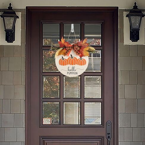 ديكور الخريف لأكاليل الخريف المنزلية للباب الأمامي - نمط اليقطين الخريفي مقاس 12 بوصة مع القوس وإكليل الزهور الخضراء - ديكورات الخريف لحصاد عيد الشكر في المزرعة في الهواء الطلق، شماعة باب ونافذة الحائط in Kuwait