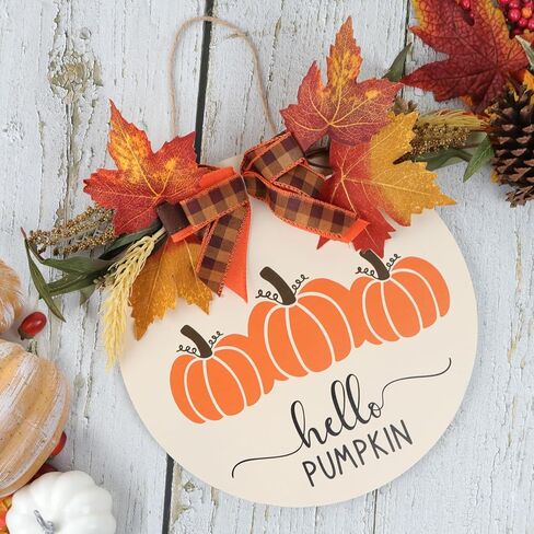 ديكور الخريف لأكاليل الخريف المنزلية للباب الأمامي - نمط اليقطين الخريفي مقاس 12 بوصة مع القوس وإكليل الزهور الخضراء - ديكورات الخريف لحصاد عيد الشكر في المزرعة في الهواء الطلق، شماعة باب ونافذة الحائط in Kuwait