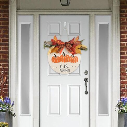 ديكور الخريف لأكاليل الخريف المنزلية للباب الأمامي - نمط اليقطين الخريفي مقاس 12 بوصة مع القوس وإكليل الزهور الخضراء - ديكورات الخريف لحصاد عيد الشكر في المزرعة في الهواء الطلق، شماعة باب ونافذة الحائط in Kuwait