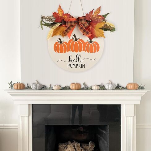 ديكور الخريف لأكاليل الخريف المنزلية للباب الأمامي - نمط اليقطين الخريفي مقاس 12 بوصة مع القوس وإكليل الزهور الخضراء - ديكورات الخريف لحصاد عيد الشكر في المزرعة في الهواء الطلق، شماعة باب ونافذة الحائط in Kuwait