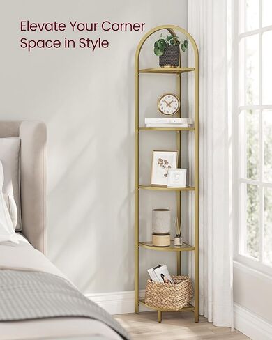 VASAGLE 3-Tier Corner Shelf Stand, Corner Bookshelf, Bathroom Organizer, Plant Stand, Tempered Glass, Steel Frame, Modern Style, for Living Room, Bathroom, Kitchen, Classic Black ULGT811B61 in Kuwait