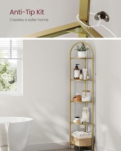 VASAGLE 3-Tier Corner Shelf Stand, Corner Bookshelf, Bathroom Organizer, Plant Stand, Tempered Glass, Steel Frame, Modern Style, for Living Room, Bathroom, Kitchen, Classic Black ULGT811B61 in Kuwait