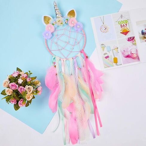 Dream Catchers for Kids Unicorn Wall Decor for Girls Bedroom Flower Feather Wall Hanging Decoration in Kuwait