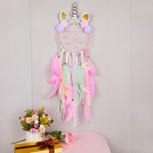 Dream Catchers for Kids Unicorn Wall Decor for Girls Bedroom Flower Feather Wall Hanging Decoration in Kuwait