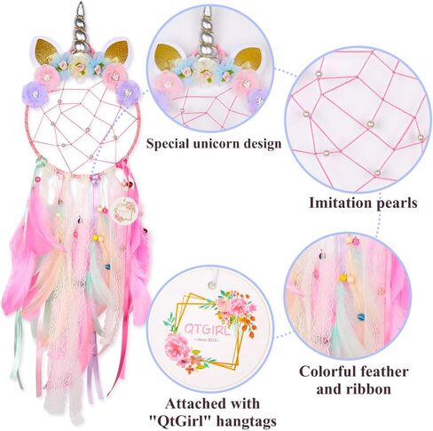 Dream Catchers for Kids Unicorn Wall Decor for Girls Bedroom Flower Feather Wall Hanging Decoration in Kuwait