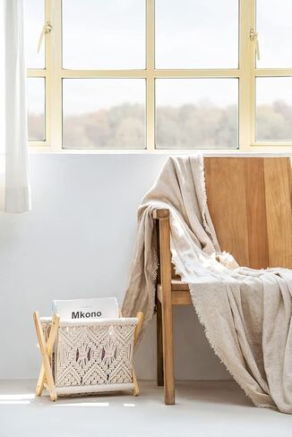 رف مجلة Mkono Macrame حامل تخزين Boho سلة واقفة للكتب والصحف وبطانية القماط وأساسيات النوم وغرفة المعيشة والحمام والمكتب والحضانة وديكور المنزل، مقاس صغير، 11.2 بوصة طول × 7.5 بوصة عرض in Kuwait