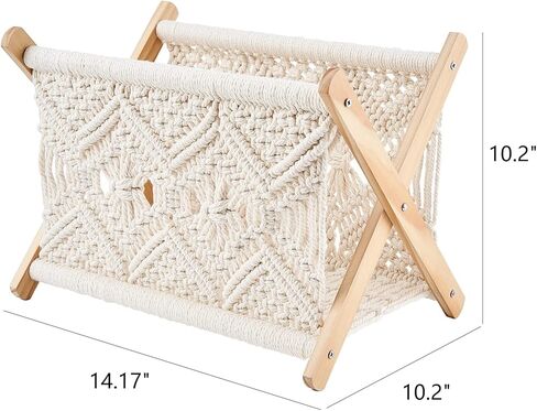 رف مجلة Mkono Macrame حامل تخزين Boho سلة واقفة للكتب والصحف وبطانية القماط وأساسيات النوم وغرفة المعيشة والحمام والمكتب والحضانة وديكور المنزل، مقاس صغير، 11.2 بوصة طول × 7.5 بوصة عرض in Kuwait