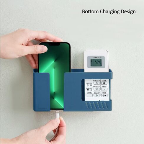 D3 Wall Mount Phone Holder, Punch-Free Wall-Mounted Mobile Phones Charging to Stand, Sticky Remote Control Storage Box Bedside Lazy Mobile Phone Rack, Multipurpose Storage Box (2 Pack-Blue) in Kuwait