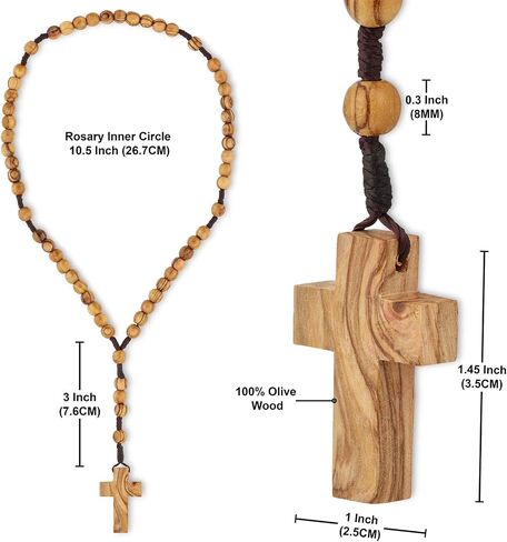 Bethlehem Certified Wooden Rosary from Olive Wood - Our Father Christian Catholic Wooden Prayer Beads in Cotton Rosary Pouch and Authenticity Certificate for Men and Women in Saudi Arabia