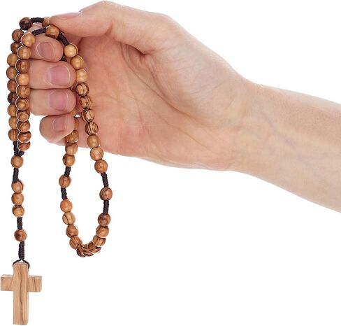 Bethlehem Certified Wooden Rosary from Olive Wood - Our Father Christian Catholic Wooden Prayer Beads in Cotton Rosary Pouch and Authenticity Certificate for Men and Women in Saudi Arabia