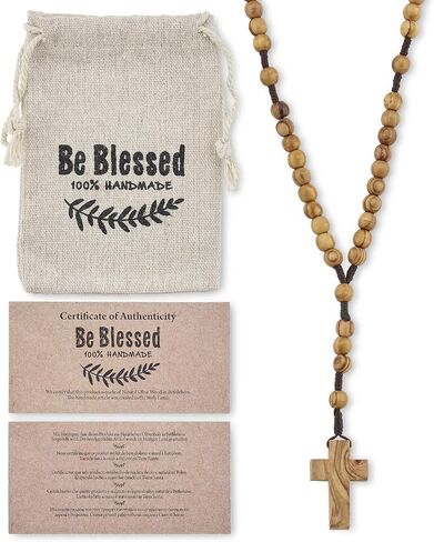 Bethlehem Certified Wooden Rosary from Olive Wood - Our Father Christian Catholic Wooden Prayer Beads in Cotton Rosary Pouch and Authenticity Certificate for Men and Women in Saudi Arabia