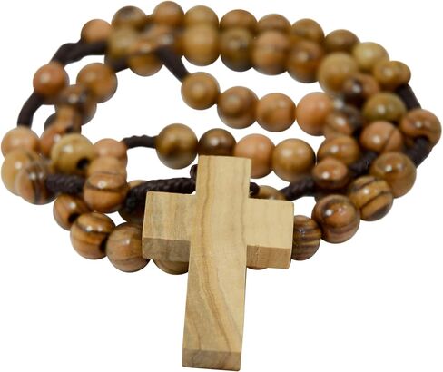 Bethlehem Certified Wooden Rosary from Olive Wood - Our Father Christian Catholic Wooden Prayer Beads in Cotton Rosary Pouch and Authenticity Certificate for Men and Women in Saudi Arabia