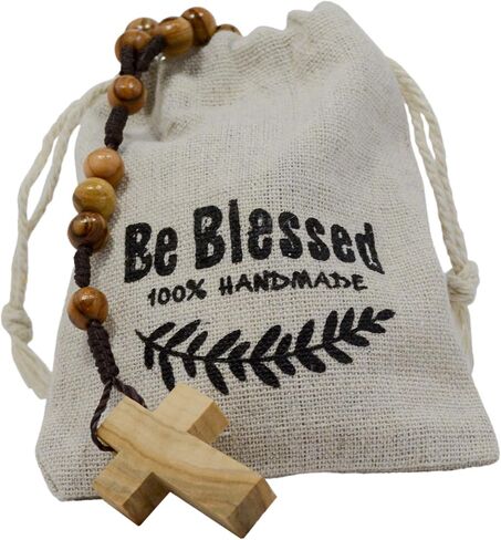 Bethlehem Certified Wooden Rosary from Olive Wood - Our Father Christian Catholic Wooden Prayer Beads in Cotton Rosary Pouch and Authenticity Certificate for Men and Women in Saudi Arabia