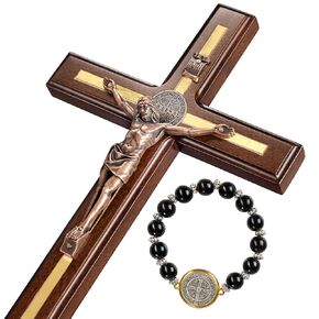 Asterom St Benedict Crucifix Wall Cross - Handmade Saint Benedict Wood Cross Wall Decor - Catholic Crucifix - 12 Inch
