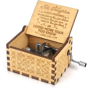 Music Box Hand Crank Engraved Musical Box-U R My Sunshine Mechanism Antique Vintage Gift to My daughter from Dad(You are braver than))