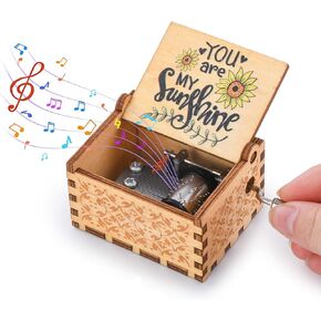 Wood Music Box, Wooden Hand Crank Musical Instrument with Melody You’re My Sunshine Gift for Christmas Holiday Birthday (Auntie to Niece)
