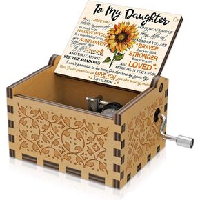 صندوق الموسيقى الملون الخشبي المنقوش على شكل عباد الشمس U R My Sunshine Laser Wood Music Box هدايا من الأم إلى الابنة لعيد الميلاد/عيد الميلاد/عيد الحب/عيد الشكر