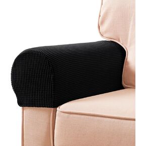 subrtex Stretch Armrest Covers Spandex Arm Covers for Chairs Couch Sofa Armchair Slipcovers for Recliner Sofa with Twist Pins 2pcs (Black)