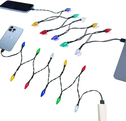 شاحن USB ومصباح من Louliou، كابل شحن أضواء عيد الميلاد LED، متين ومحمول متوافق مع 7 7plus 8 8plus 11 11Pro Max، 12 12pro Max، 13 13pro Max، 14 14pro Max إلخ قطعتان in Kuwait