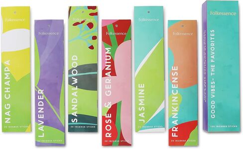 Folkulture Incense Sticks - Set of 6 Incenses (120 Sticks) for AM to PM Healing - Lavender, Palo Santo and Cedar, Dragon's Blood, Patchouli, Sandalwood, Nag Champa - Boho Gift Set in Kuwait