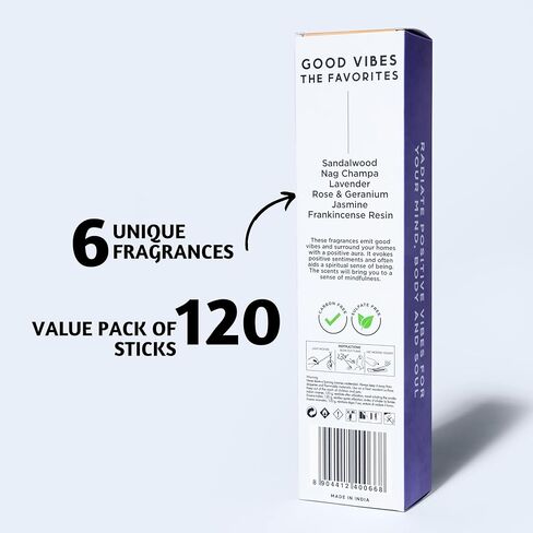 Folkulture Incense Sticks - Set of 6 Incenses (120 Sticks) for AM to PM Healing - Lavender, Palo Santo and Cedar, Dragon's Blood, Patchouli, Sandalwood, Nag Champa - Boho Gift Set in Kuwait