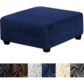 Ottoman Cover Square,Stretch Velvet Square Ottoman Cover Thick Ottoman Slipcover Square Washable Storage Ottoman Cover Foot Stool Cover with Elastic Bottom for Living Room Beige Medium