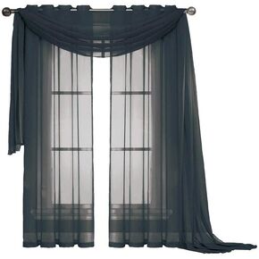 3 Piece Sheer Panel (2 Pieces 58" x 84") and Scarf Window (1 Pieces 37" x 216") Curtain Combo Set (Black) in Kuwait