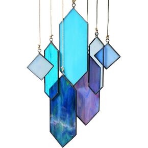 Stained Glass Window Hanging Suncatchers Blue Wall Art - Element Earth Tones Modern Design Home Decor Or Garden Decoration