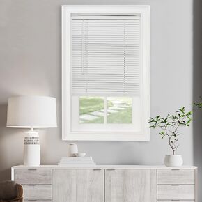 Cordless Light Filtering Mini Blind - 18 Inch Width, 42 Inch Length, 1" Slat Size - Pearl White - Cordless GII Morningstar Horizontal Windows Blinds for Interior by Achim Home Decor in Kuwait
