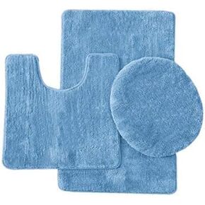 3 Piece Solid Bathroom Rug Set includes Bath Rug, Contour Mat, and Toilet Lid Cover (Black) in Saudi Arabia