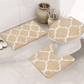 MIFXIN Bathroom Rug Set of 3 Anti-Slip Soft Bathroom Toilet Mats, Rectangular Floor Mat Area Rug + U-Shaped Toilet Mat + Toilet Lid Cover (Black)