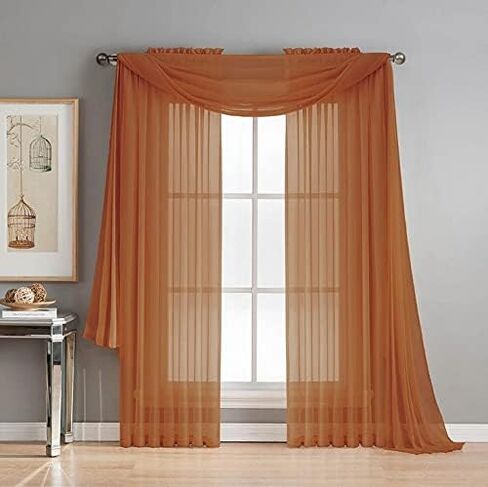3 Piece Sheer Panel (2 Pieces 58" x 84") and Scarf Window (1 Pieces 37" x 216") Curtain Combo Set (Black) in Saudi Arabia
