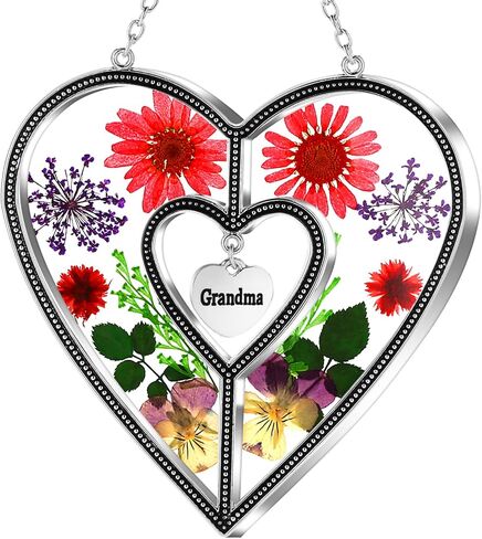 KY&BOSAM Heart Suncatcher Crystal Tree of Life Stained Glass Panles Real Flower Hangings for Windows Home Garden Outside Wind Chime Decor Birthday Gifts for Women Mother's Day Christmas Ornament in Kuwait