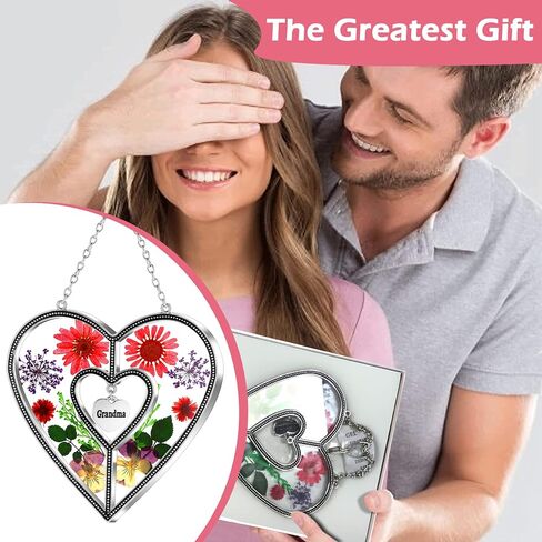 KY&BOSAM Heart Suncatcher Crystal Tree of Life Stained Glass Panles Real Flower Hangings for Windows Home Garden Outside Wind Chime Decor Birthday Gifts for Women Mother's Day Christmas Ornament in Kuwait