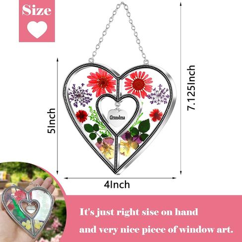 KY&BOSAM Heart Suncatcher Crystal Tree of Life Stained Glass Panles Real Flower Hangings for Windows Home Garden Outside Wind Chime Decor Birthday Gifts for Women Mother's Day Christmas Ornament in Kuwait