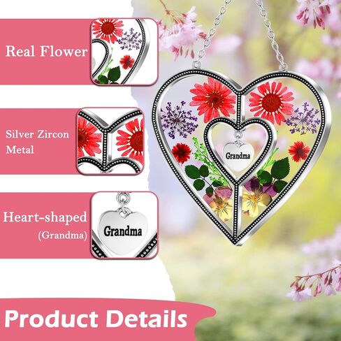 KY&BOSAM Heart Suncatcher Crystal Tree of Life Stained Glass Panles Real Flower Hangings for Windows Home Garden Outside Wind Chime Decor Birthday Gifts for Women Mother's Day Christmas Ornament in Kuwait