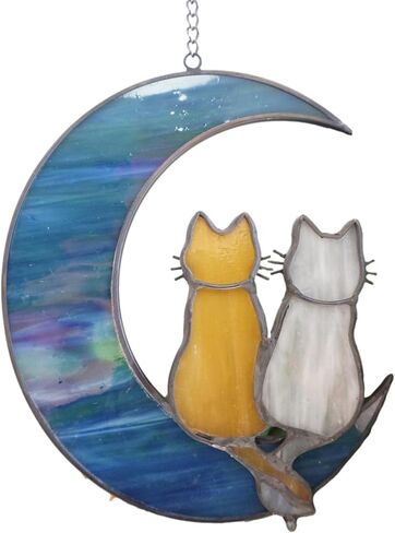 Stained Glass Window Hanging Suncatchers Blue Wall Art - Element Earth Tones Modern Design Home Decor Or Garden Decoration in Kuwait