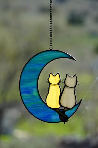 Stained Glass Window Hanging Suncatchers Blue Wall Art - Element Earth Tones Modern Design Home Decor Or Garden Decoration in Kuwait