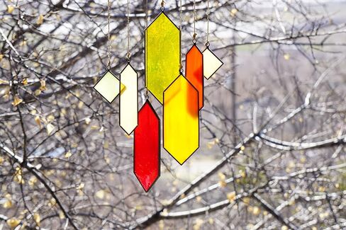 Stained Glass Window Hanging Suncatchers Blue Wall Art - Element Earth Tones Modern Design Home Decor Or Garden Decoration in Kuwait