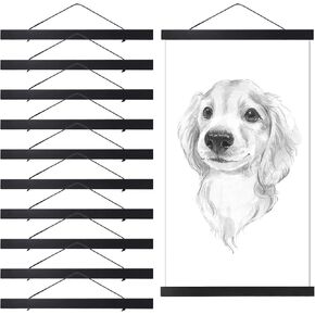 10 Pack Magnet Poster Hanger Frame Light Pine Wood Magnetic Poster Rails Hanging Poster Frame with Rope Magnet Poster Hanger for Photo Picture Print Map (Black,12 Inch)