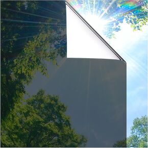 Coavas One Way Privacy Window Film Reflective Window Film See Out Not in Window Film Sun Blocking Heat Control Anti UV Non-Adhesive Static Cling for Home Office, 17.5 Inch X 6.5 Feet