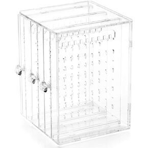 Acrylic Jewelry Storage Box Earring Display Stand Organizer Holder with 3 Vertical Drawer Clear and Black