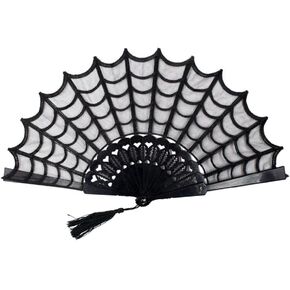 kreepsville 666 Spiderweb Lace Gothic Fabric Hand Fan with Tassel in Saudi Arabia